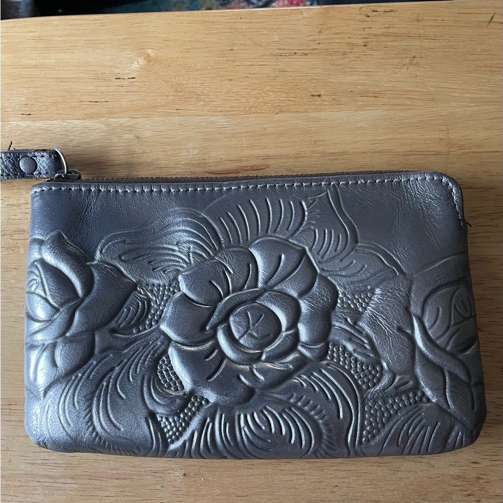 Patricia Nash Silver  Metallic Floral Embossed Clutch